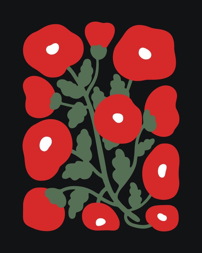 contemporary abstract flowers in red black colors vector
