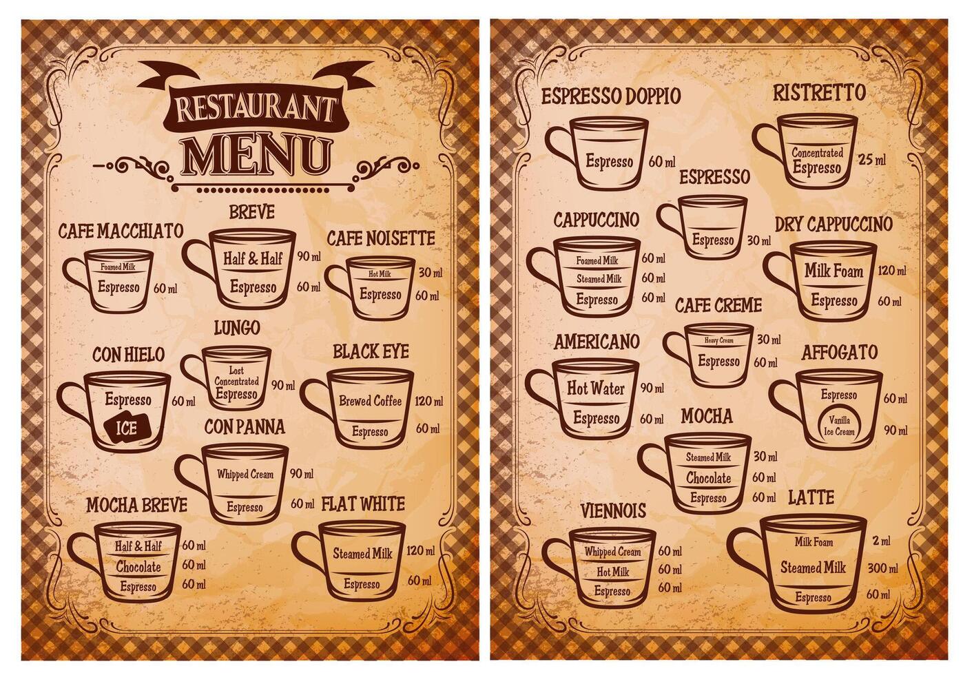 menu template for an coffee drinks for restaurants vector