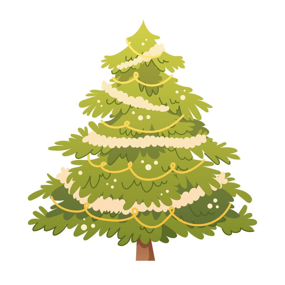 Christmas tree on a white background. Fluffy Christmas tree with garlands and toys. isolated illustration vector