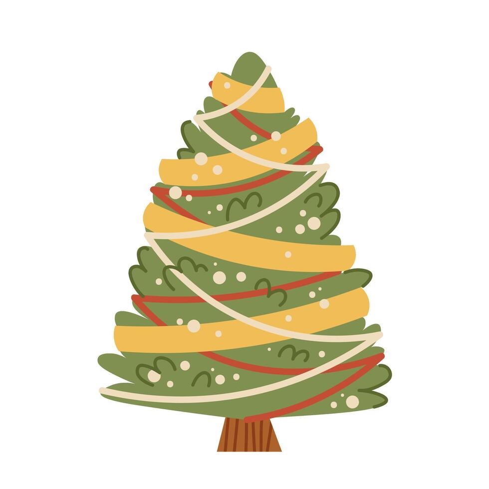 Christmas tree on white background. Festive tree with grillands. Flat illustration vector