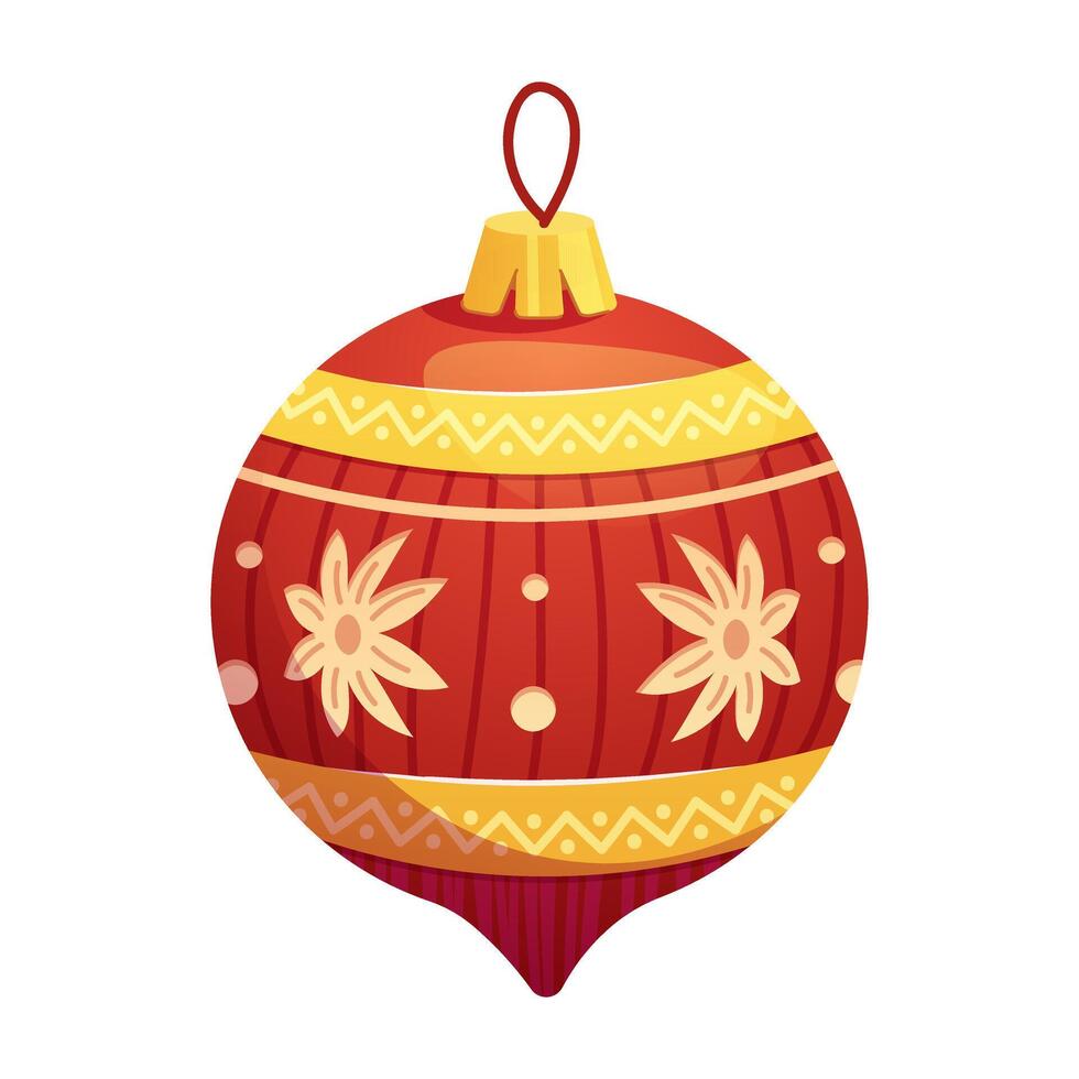 Red Christmas tree globe on white background. Holiday globe with gold. isolated element vector
