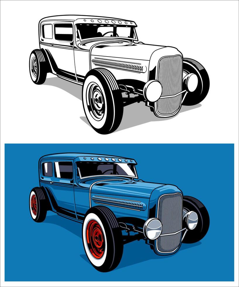 Hotrod Blue Car Illustration Design vector