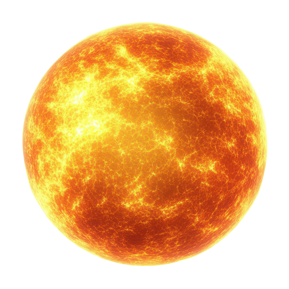 Radiant sun with luminous rays and a vivid orange-yellow gradient 3d style png