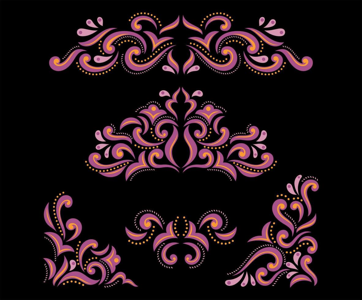 A set of ornamental designs on a black background vector