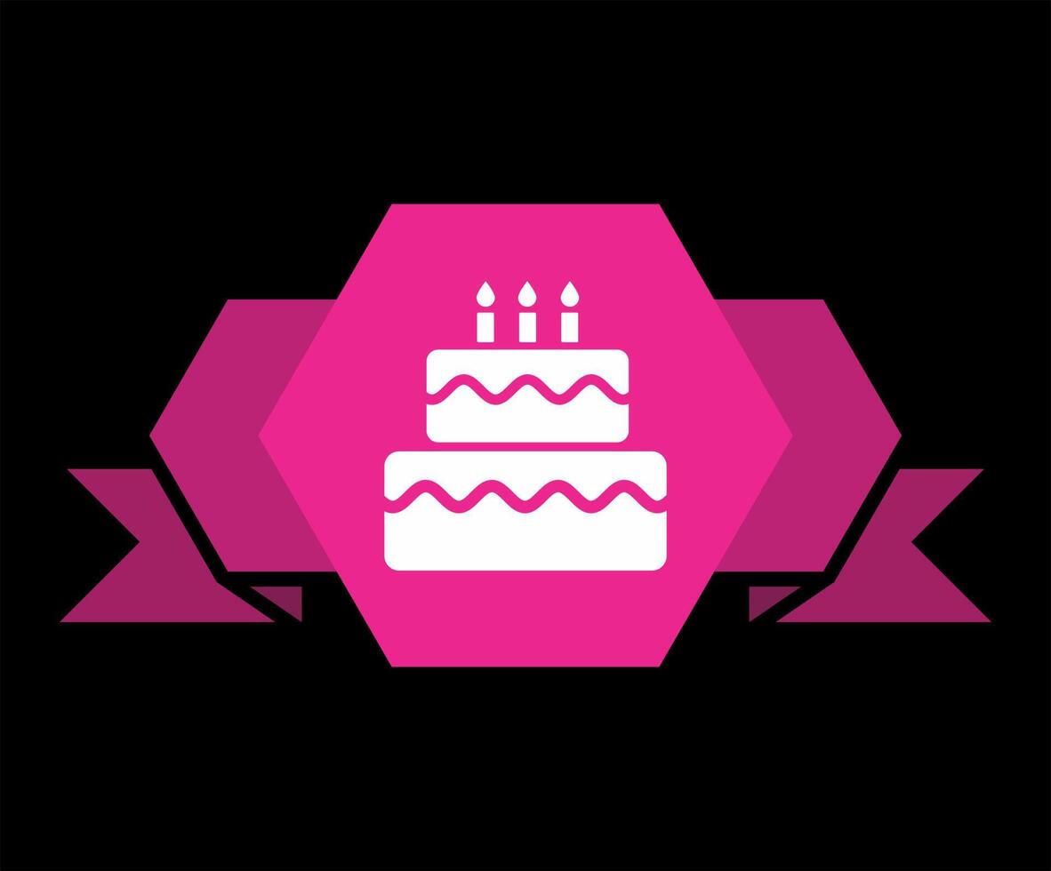 A pink cake icon with a candle on it vector