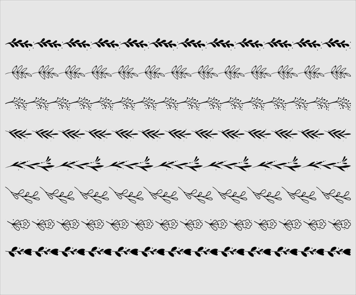 A set of black and white hand drawn borders vector