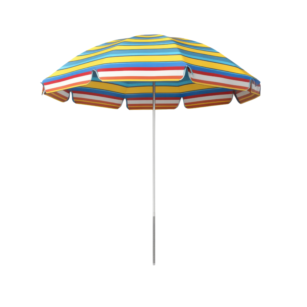Bold 3d beach umbrella in vibrant colors on a seamless transparent background png
