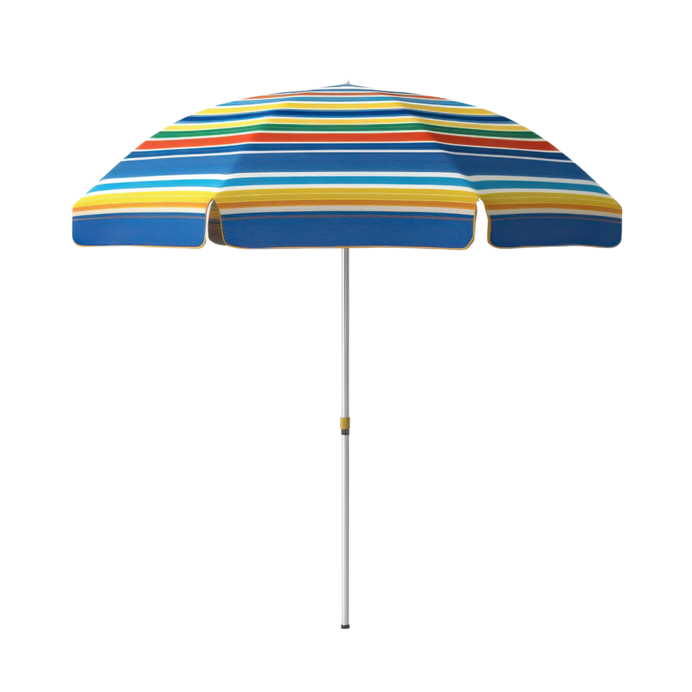 Brightly colored 3d beach umbrella standing upright on a transparent background png