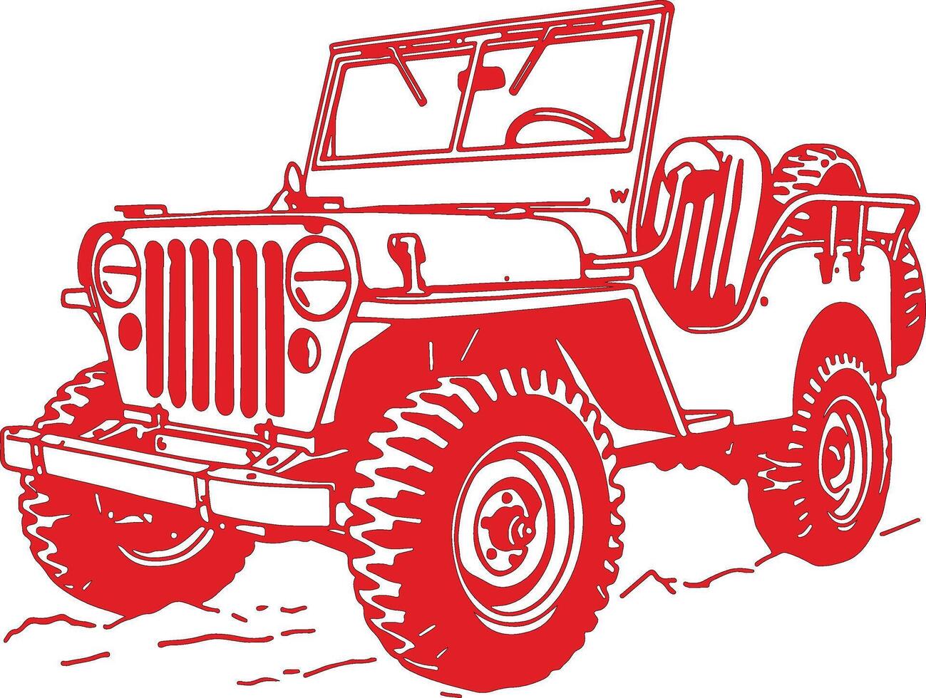 A red and white jeep is shown in this illustration vector