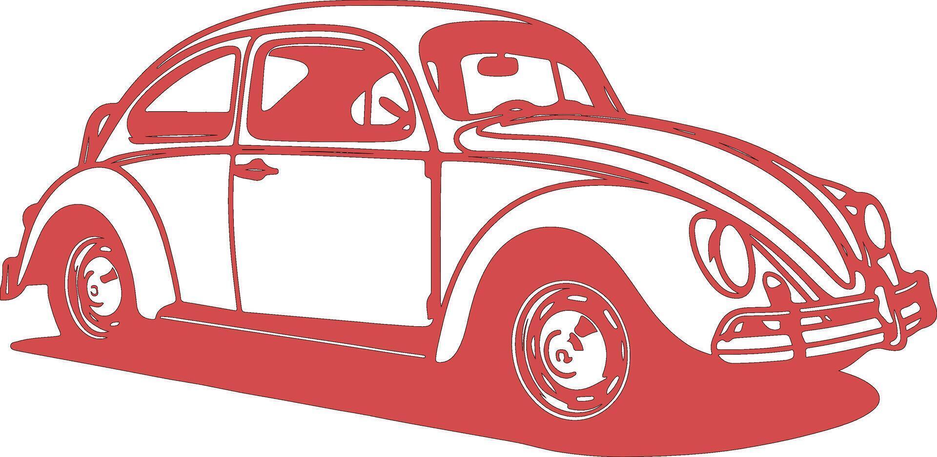 A red and white drawing of a volkswagen beetle vector