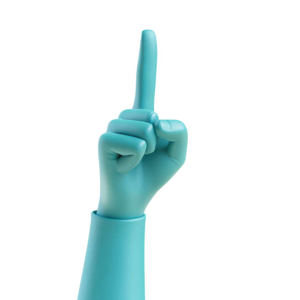 3d style hand showing index finger pointing up on a transparent background png