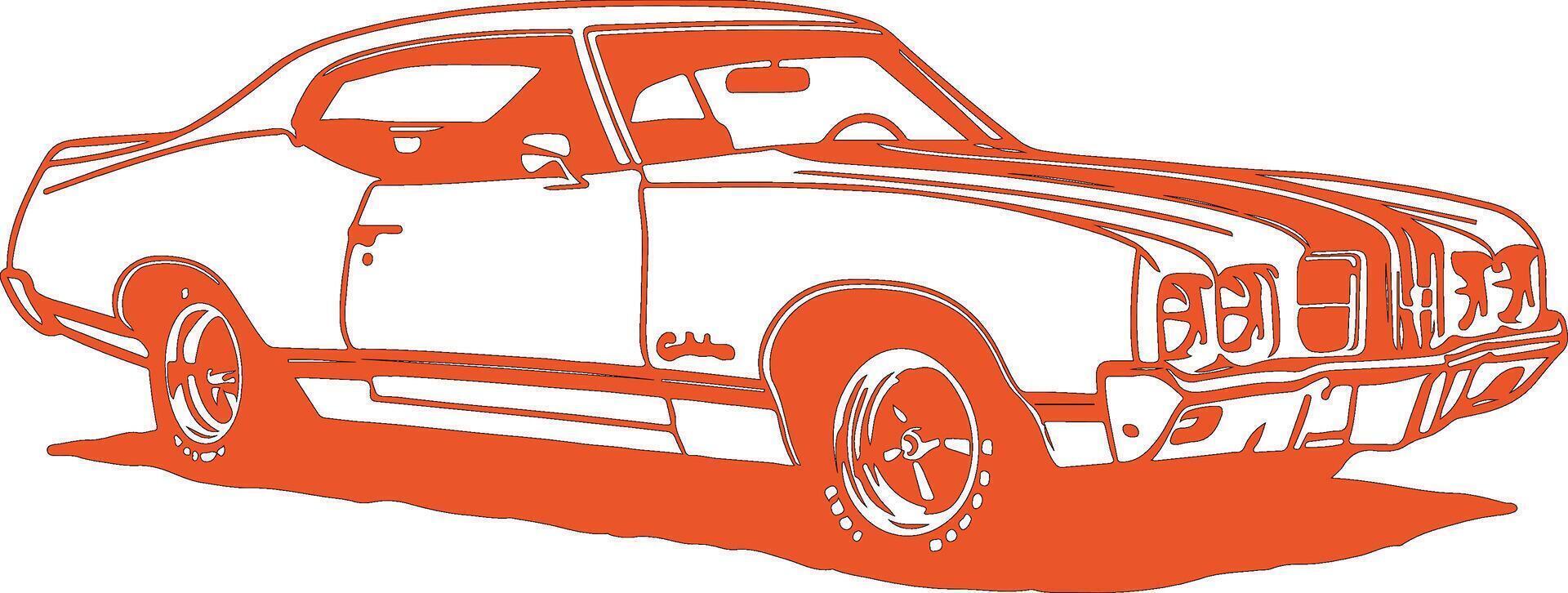 An orange and white drawing of a muscle car vector