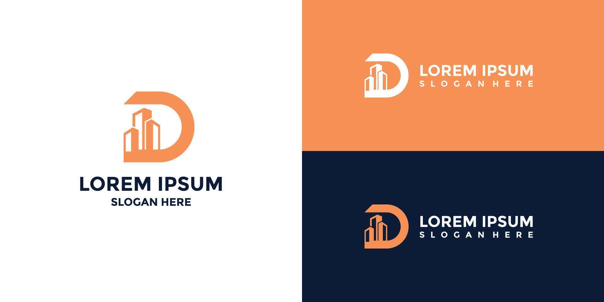 letter D logo with building combination vector