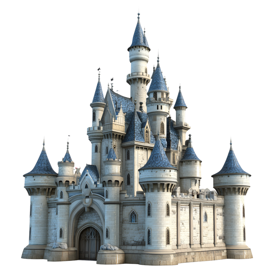 Enchanted castle with intricate details and vibrant colors set against transparency png