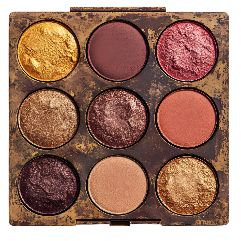 Elegant 3D eyeshadow palette highlighting trendy colors and finishes png