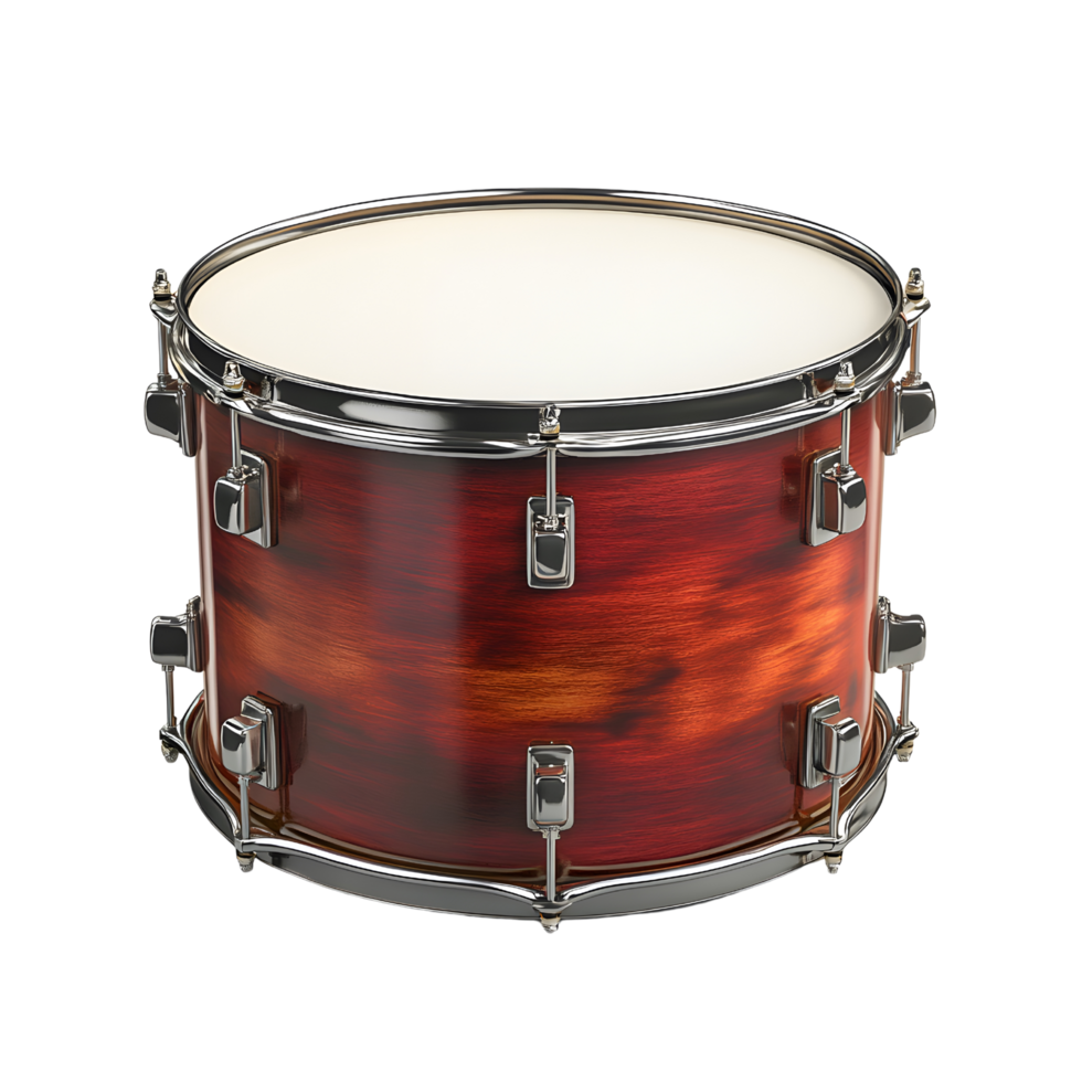 Realistic 3D drum set against a transparent surface highlighting its features png