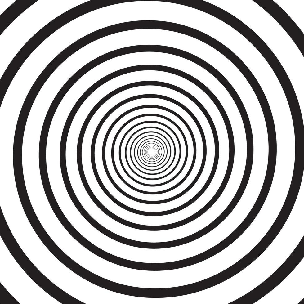 Abstract monochrome psychedelic square background with circular swirl, helix or vortex. Backdrop with round optical illusion or radial twist. Modern illustration in black and white colors. vector