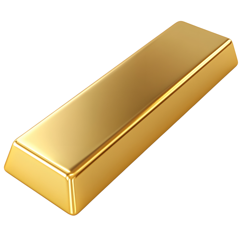 A 3D gold bar isolated on a transparent background png