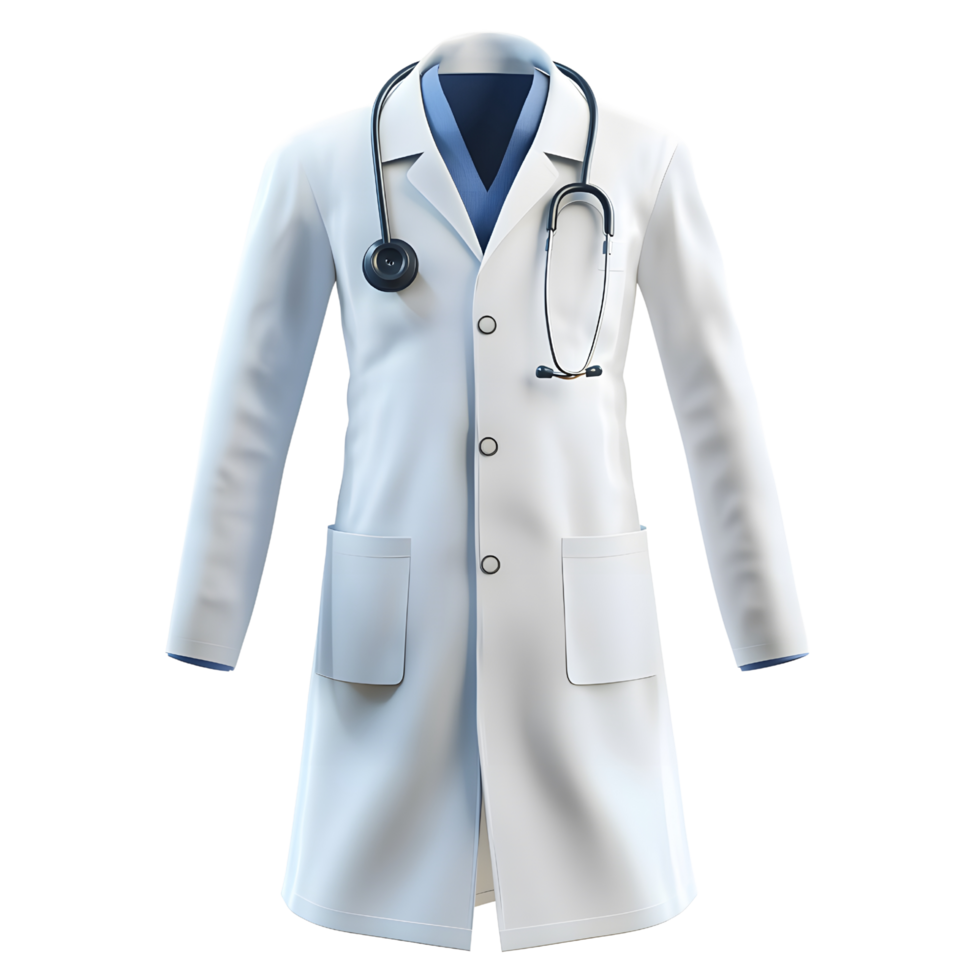 A professional 3D doctor's coat design featuring pockets and stitching details png