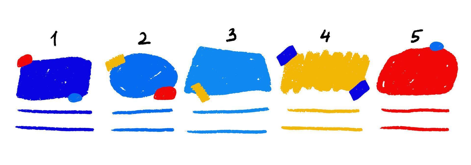 5 steps infographic with hand drawn text boxes. Step by step instruction. Empty chart design template. Data visualization. Design element for presentation with copy space. Workflow layout with list vector