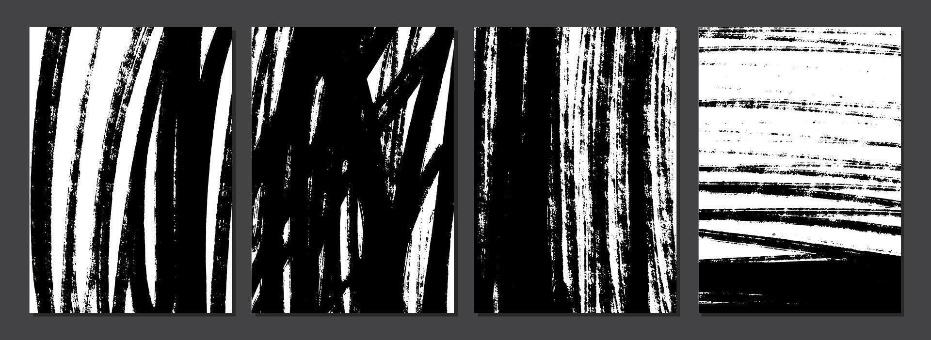 Set of grunge textures. Black and white dry brush strokes. Rough background. Hand drawn textures. Dry brush scribble. Expressive brush strokes. Collection of grunge black texture on white background vector
