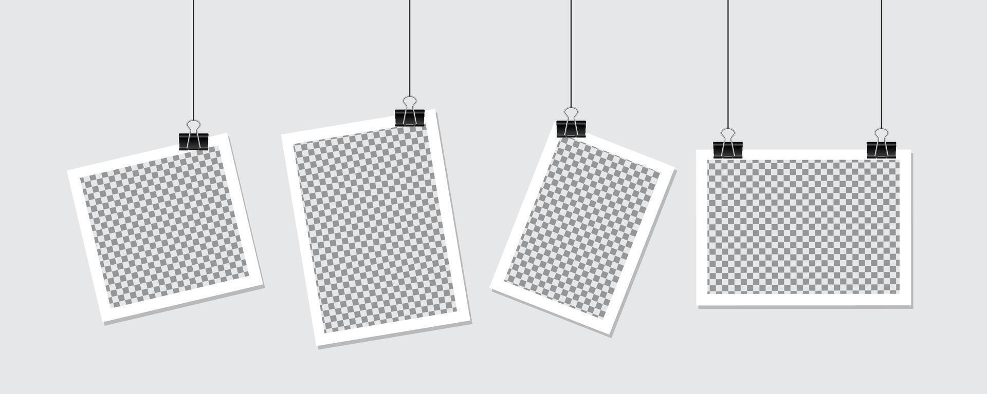 Collage picture of a photo frame with a paper clip hanging on a wall vector