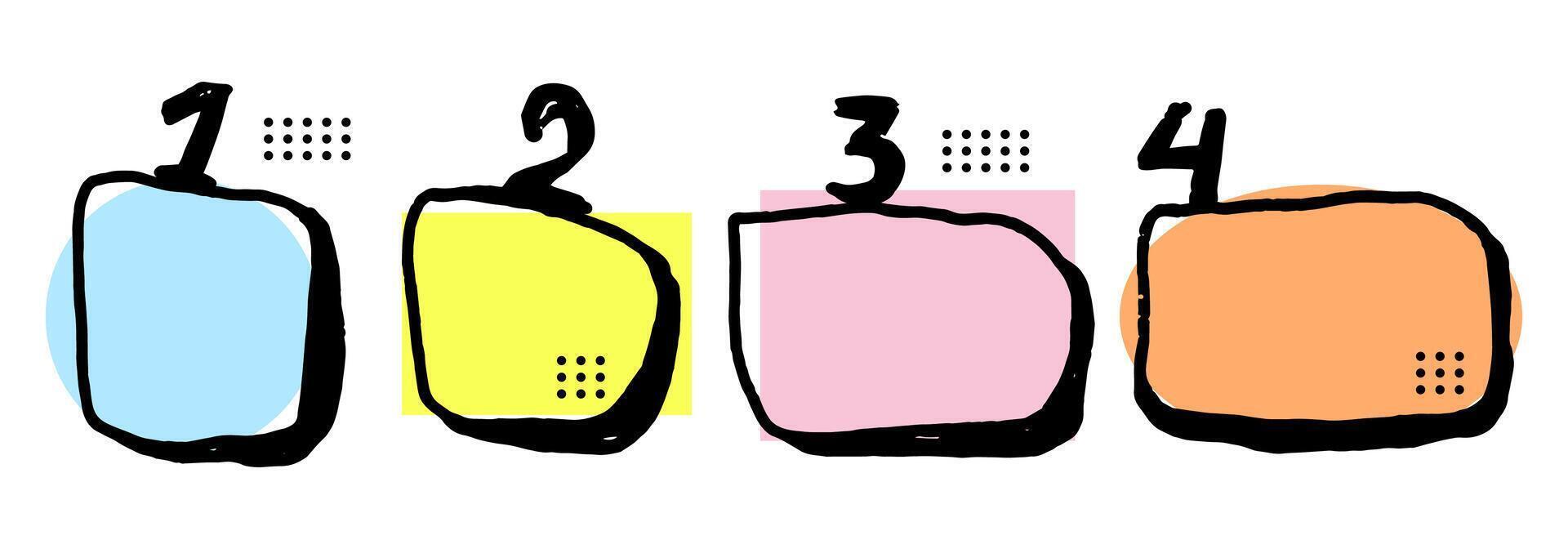 4 steps infographic with hand drawn text boxes. Step by step instruction. Empty chart design template. Data visualization. Design element for presentation with copy space. Workflow layout with list vector