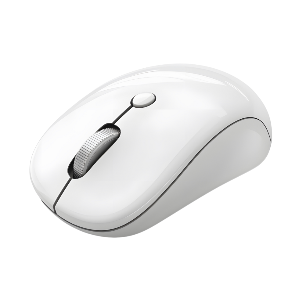 A sleek 3D computer mouse design floating on a transparent background png