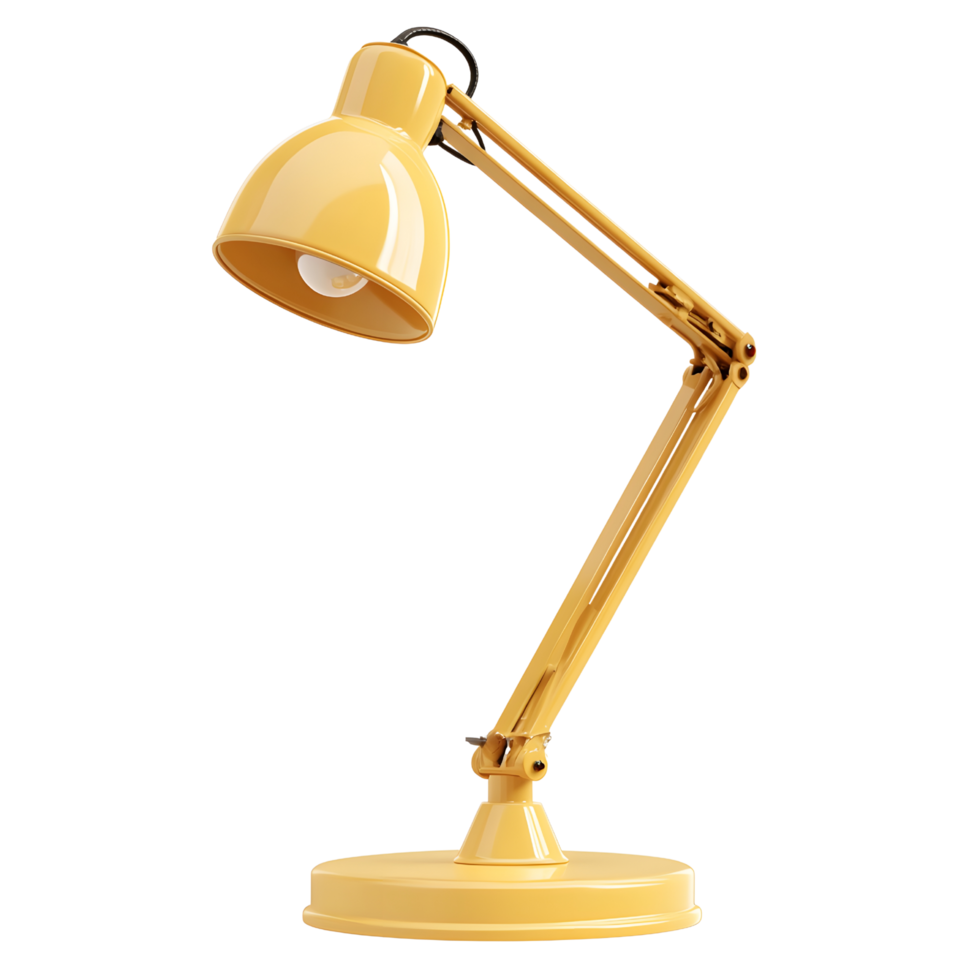 A modern 3D desk lamp casting warm light in a stylish workspace environment png