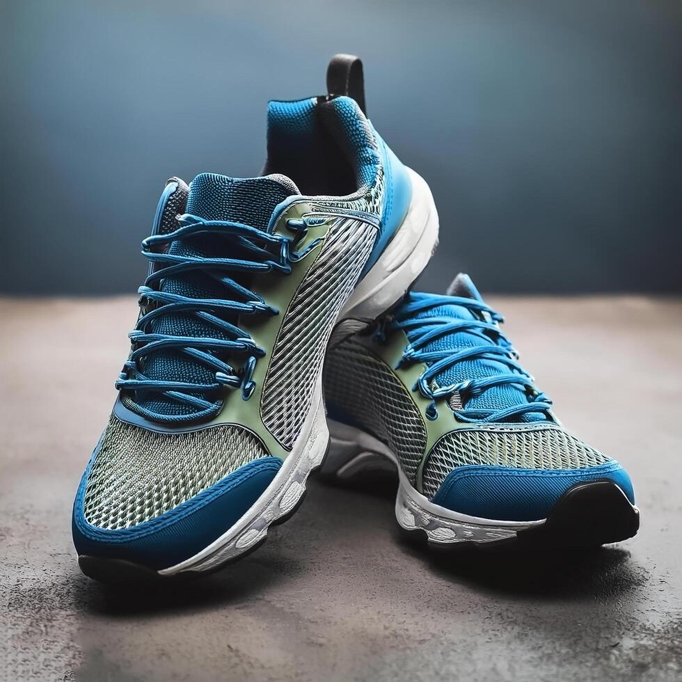 A pair of insulated running shoes on a concrete surface. Sports Shoes photo