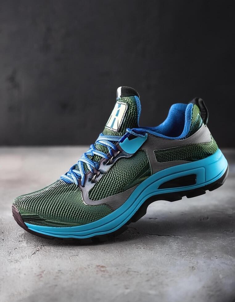 A pair of insulated running shoes on a concrete surface. Sports Shoes photo