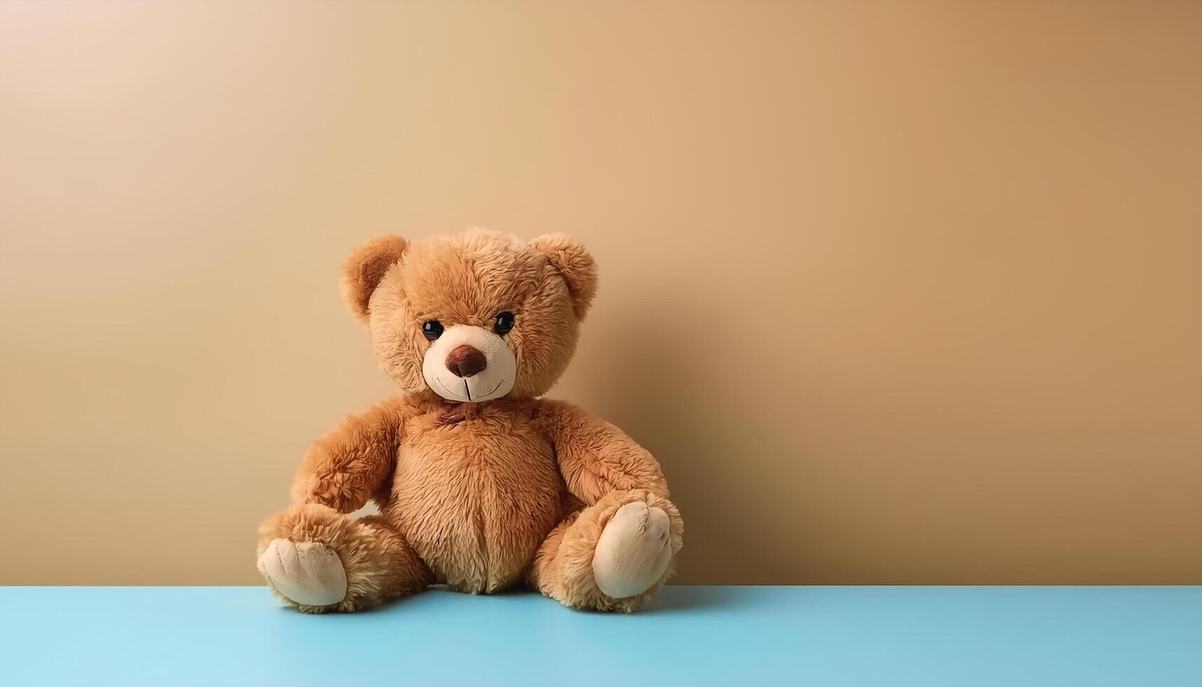 Teddy bear isolated on minimalist background. Children's Toys photo