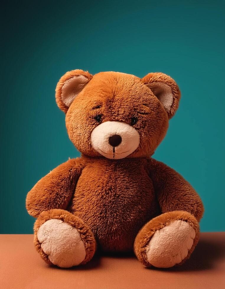 Teddy bear isolated on minimalist background. Children's Toys photo