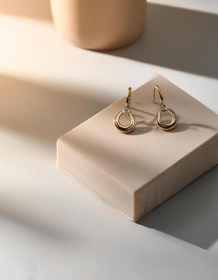 Minimalist Jewelry. Simple earrings placed on a clean table photo