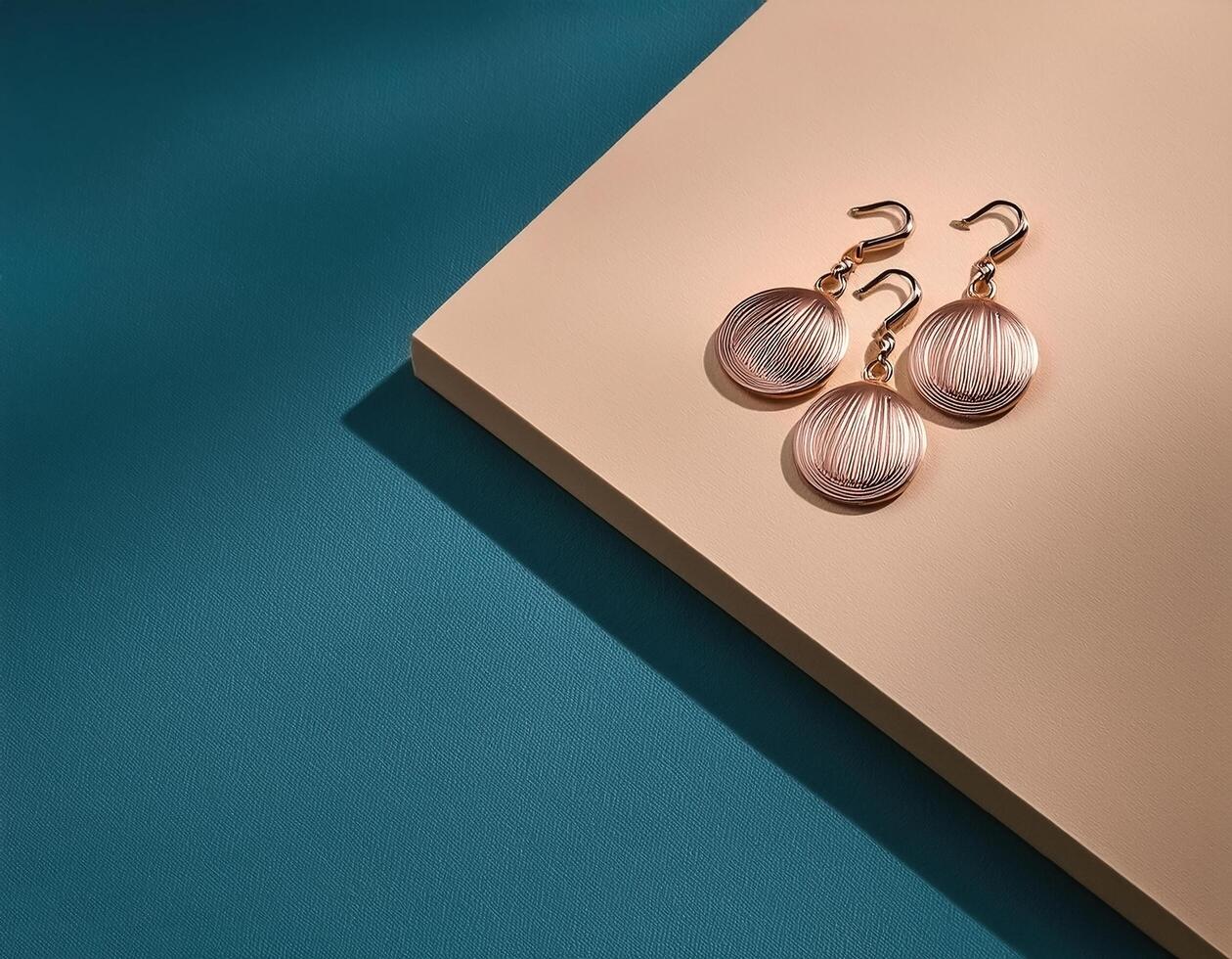 Minimalist Jewelry. Simple earrings placed on a minimalist background photo