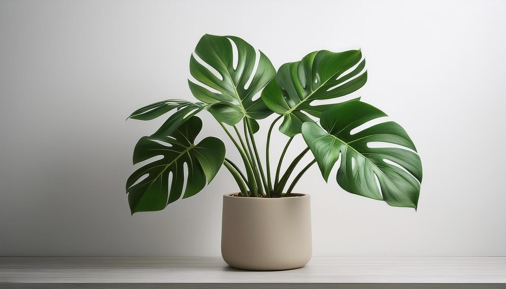 Monstera plant in pot isolated on minimalist background photo