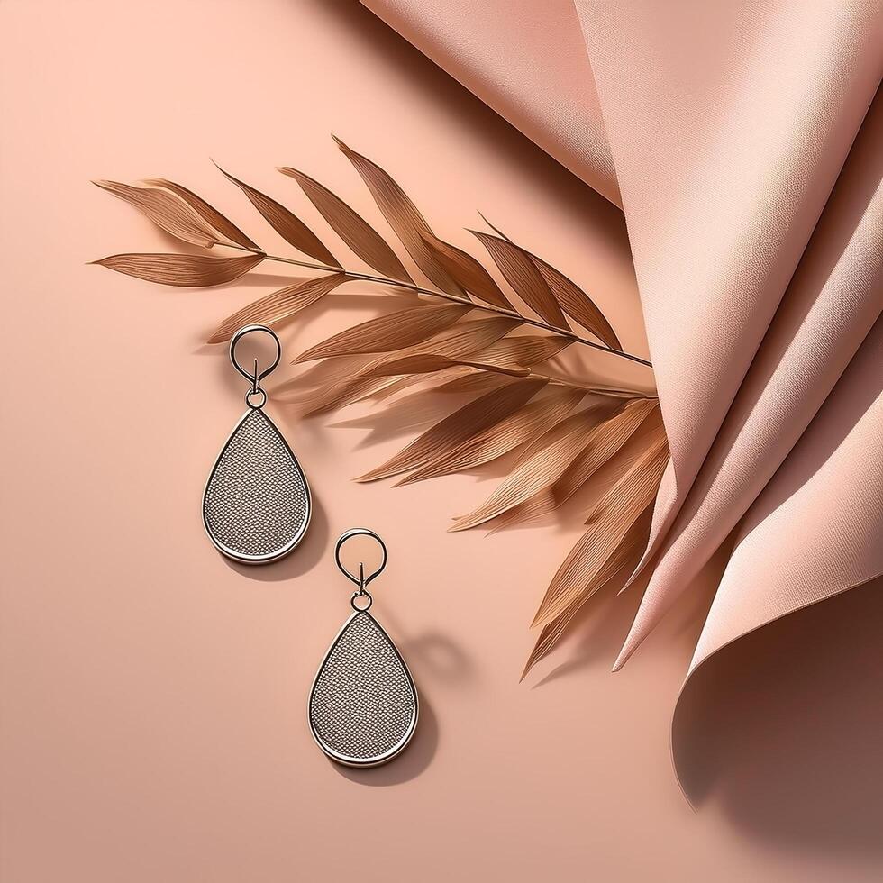 Minimalist Jewelry. Simple earrings placed on a minimalist background photo
