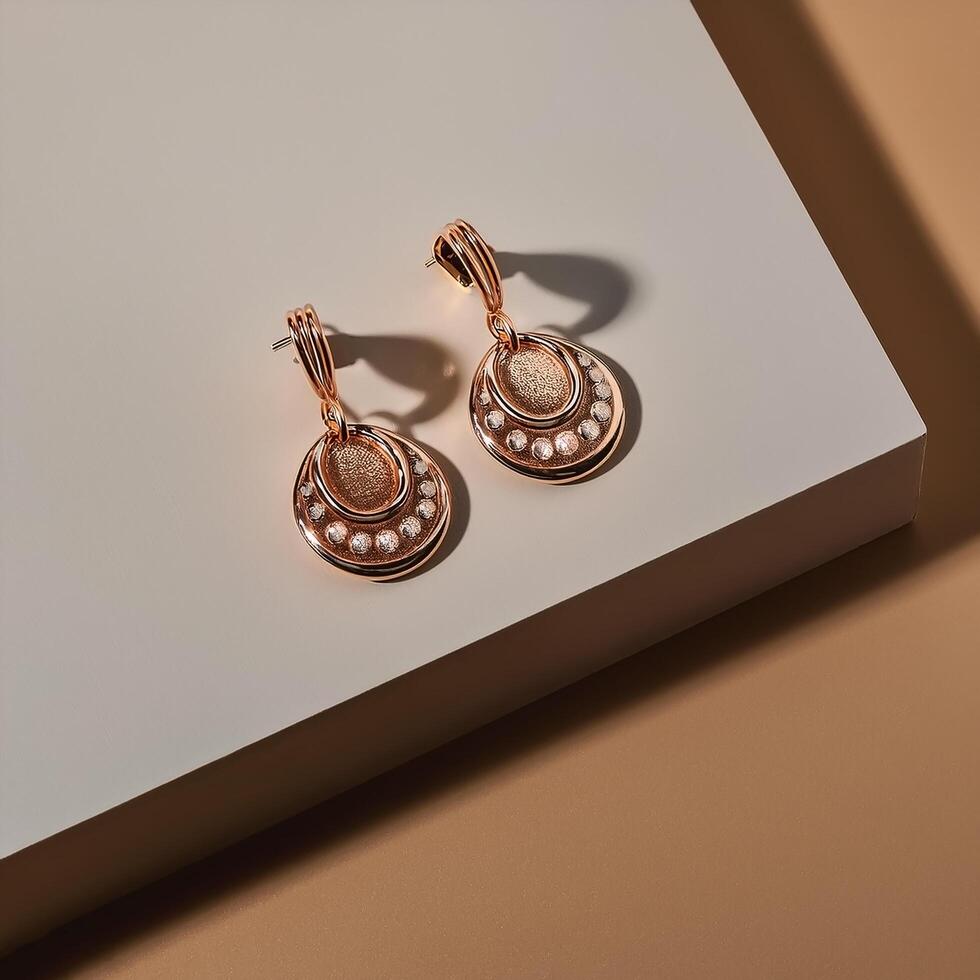Minimalist Jewelry. Simple earrings placed on a minimalist background photo