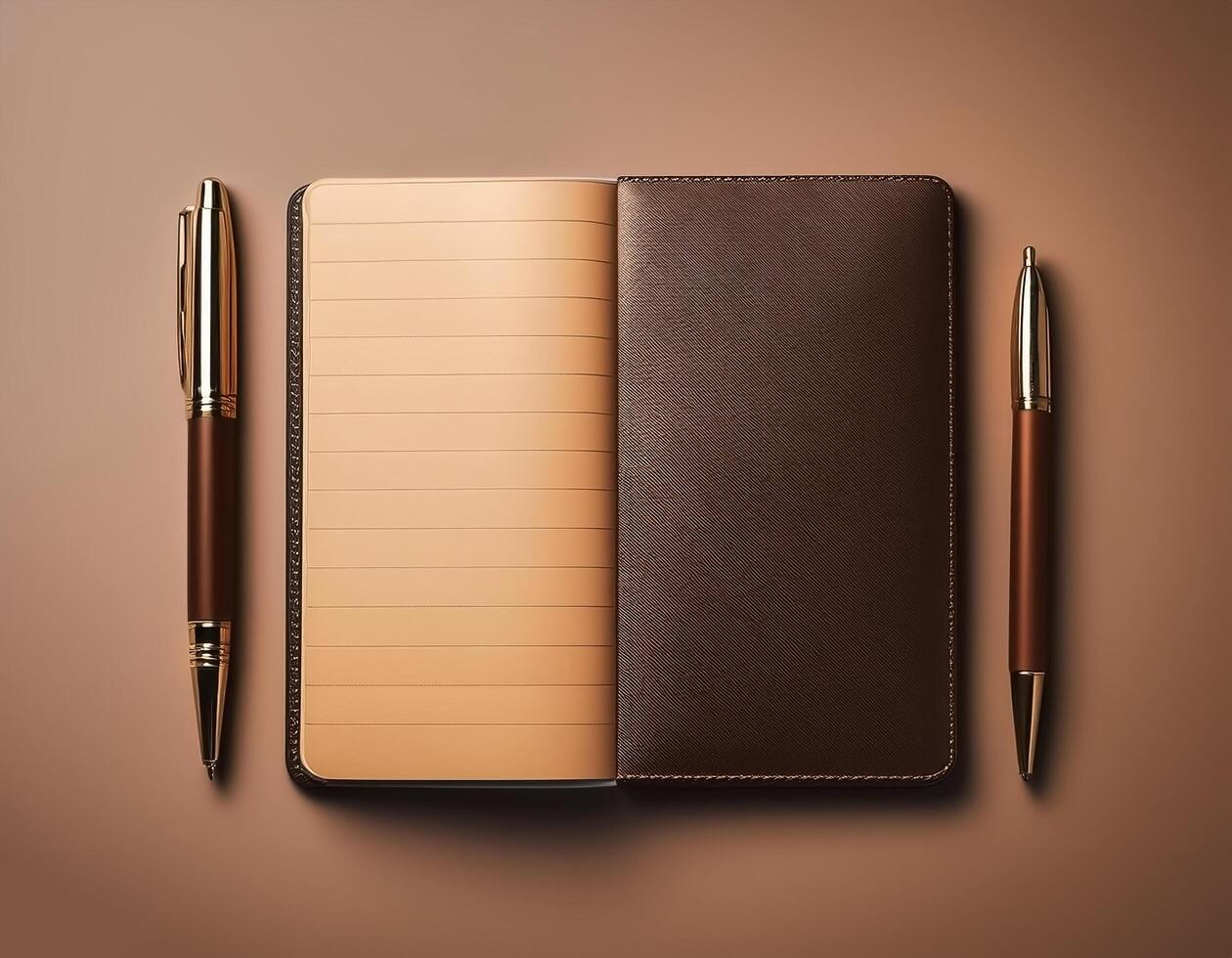 Pen and notebook isolated on minimalist background photo
