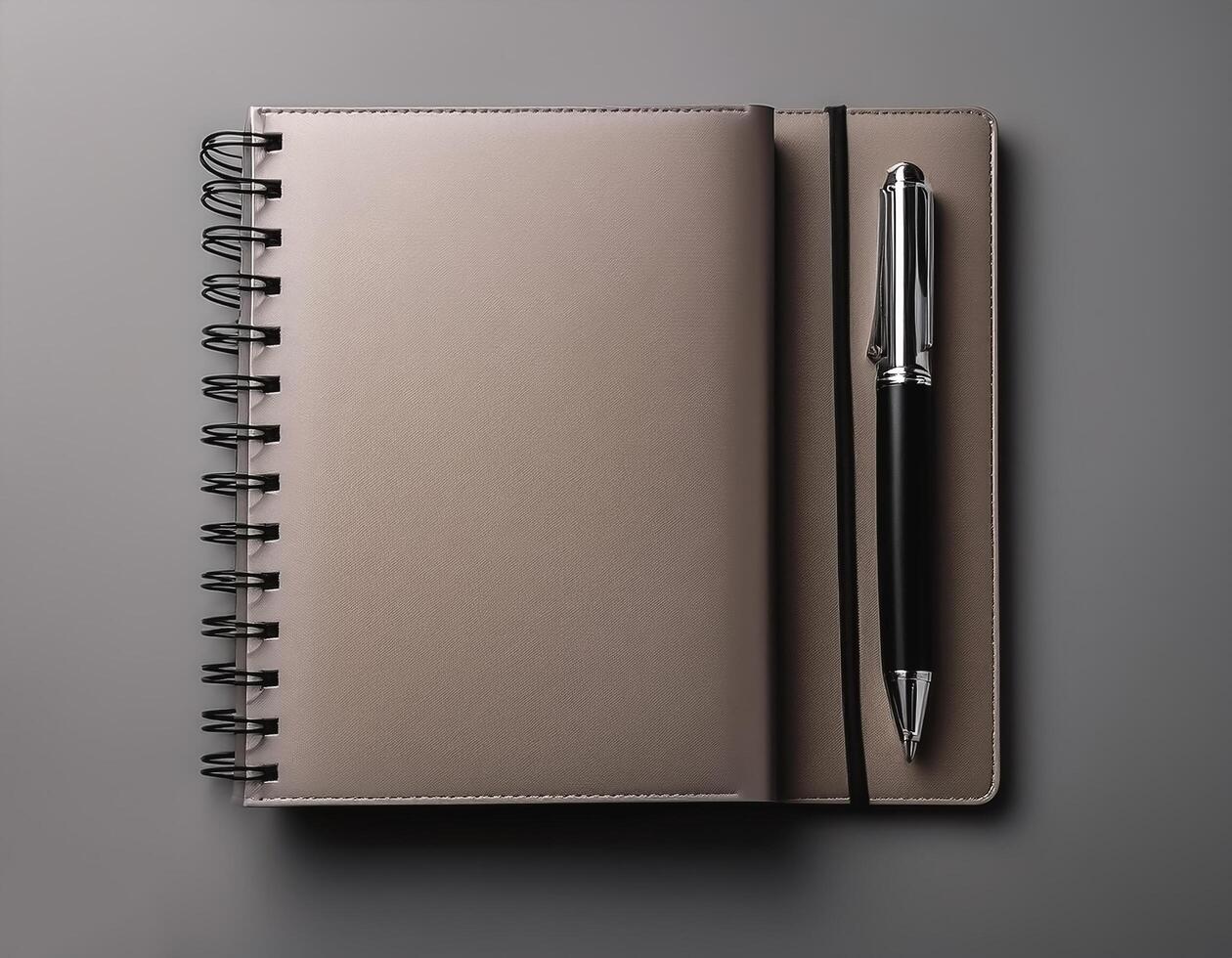Pen and notebook isolated on minimalist background photo