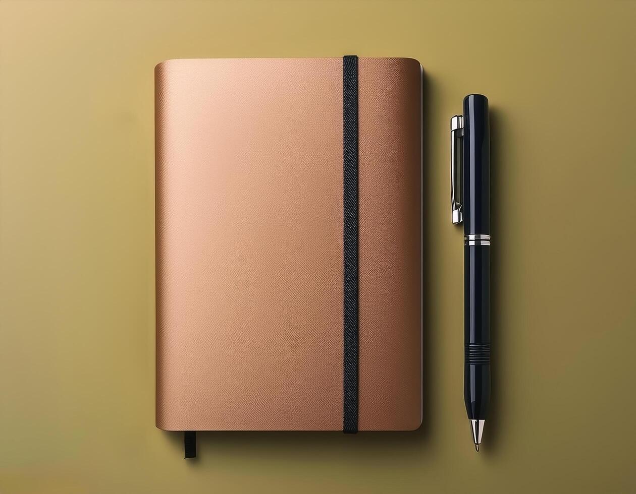 Pen and notebook isolated on minimalist background photo
