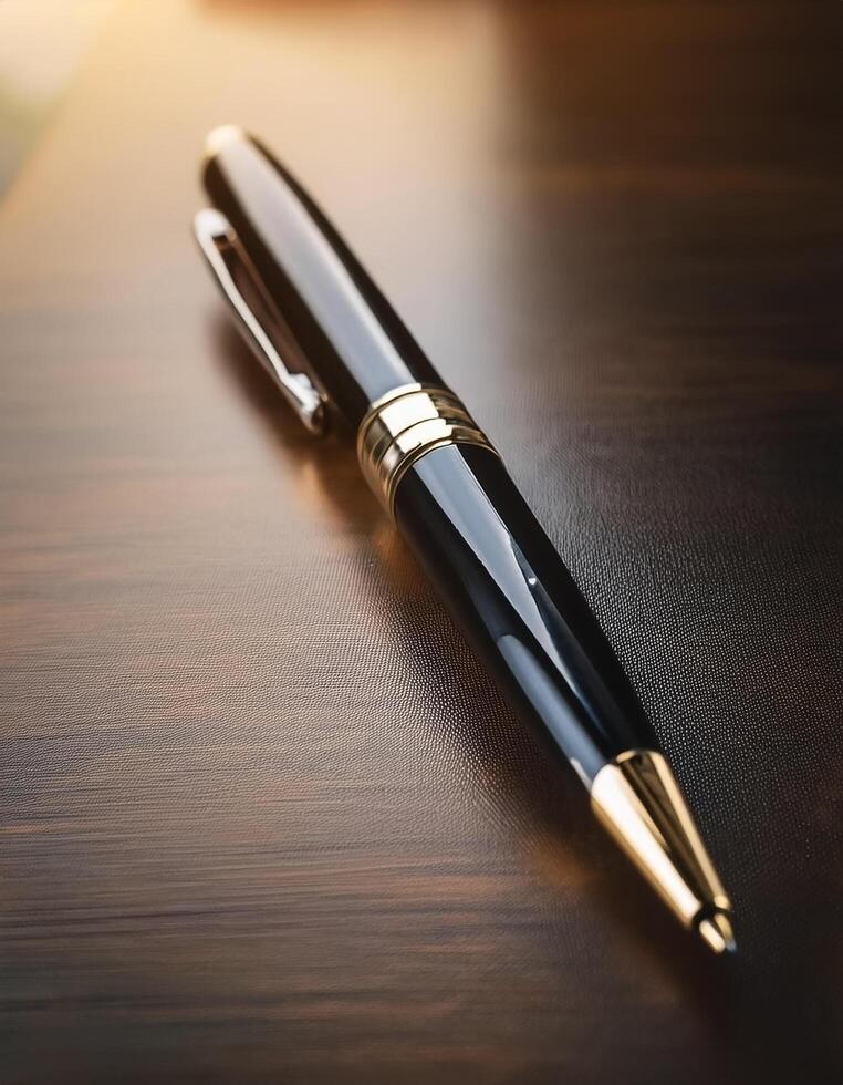 Pen placed on a clean table photo