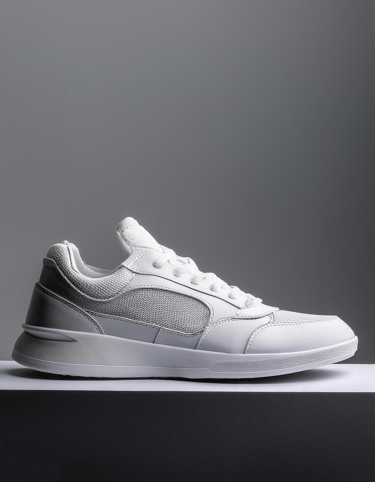 Plain white sneakers with minimalist design isolated photo