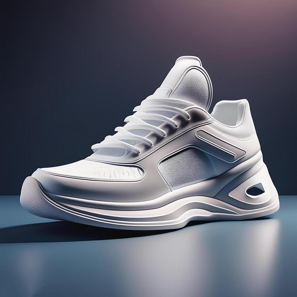 Plain white sneakers with minimalist design isolated photo