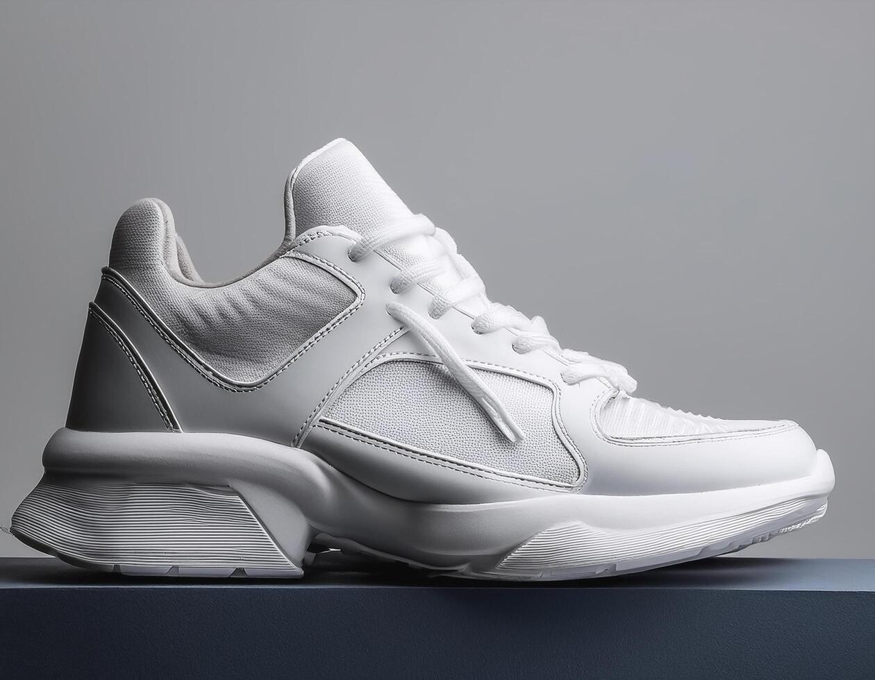 Plain white sneakers with minimalist design isolated photo