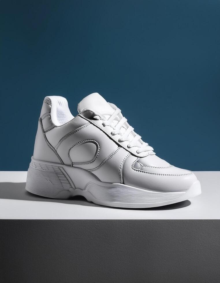 Plain white sneakers with minimalist design isolated photo