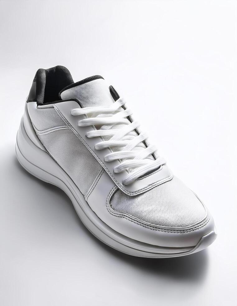 Plain white sneakers with minimalist design isolated on white background photo