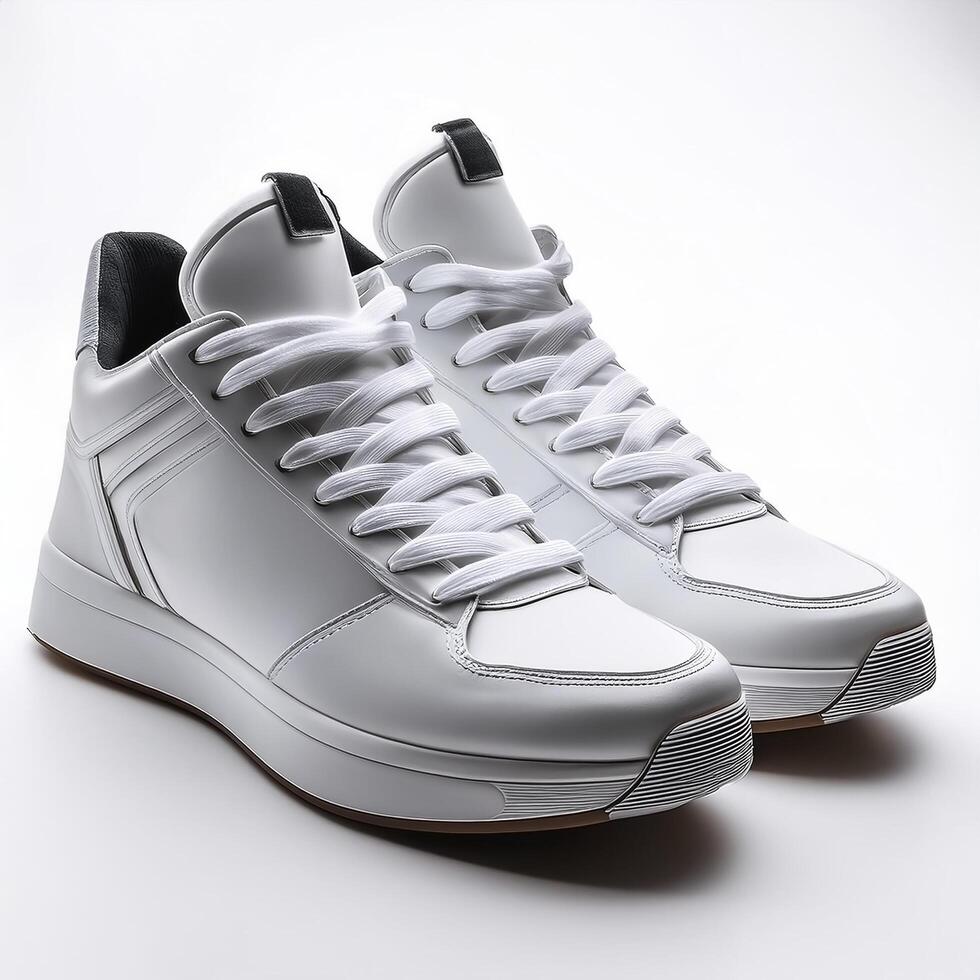 Plain white sneakers with minimalist design isolated on white background photo