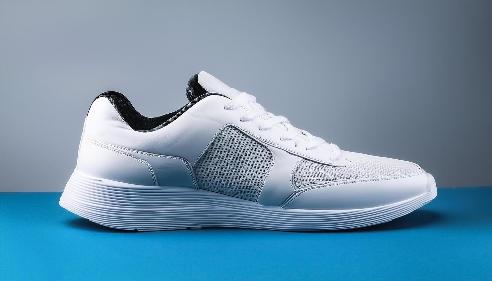 Plain white sneakers with minimalist design isolated photo