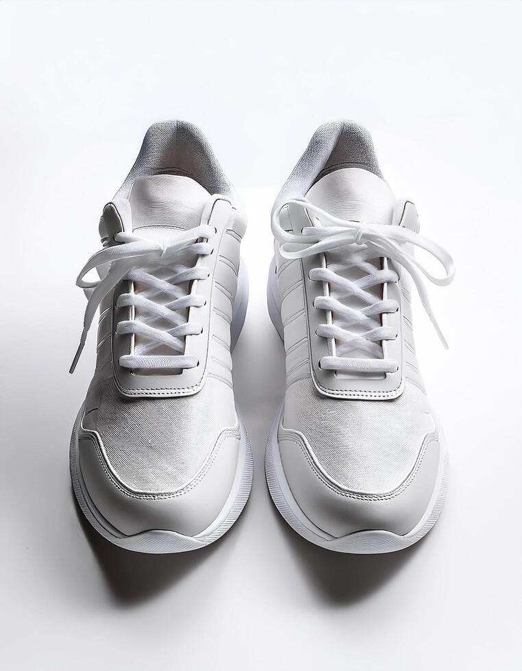 Plain white sneakers with minimalist design isolated on white background photo